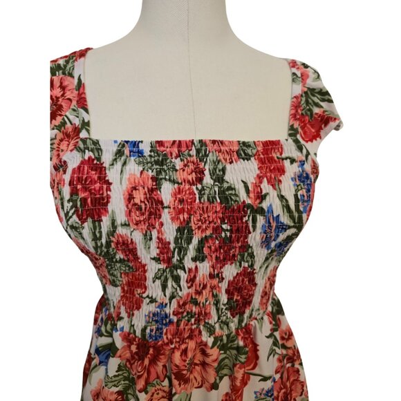 Floral Peplum Top Plus Size Red Pink White Stretchy Cute Ruffle Beach Sz XL - Picture 6 of 9